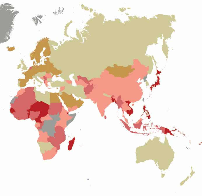 O índice lista os países em ordem decrescente de vulnerabilidade e os divide em cinco categorias.