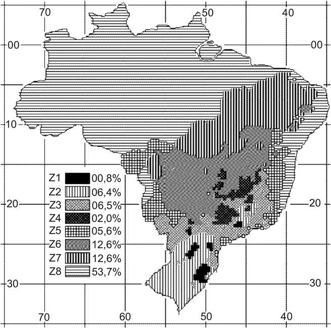 Figura 4.1 Mapa de zoneamento bioclimático brasileiro (esquerda) e mapa com destaque à zona 4, na qual se enquadra Brasília (ABNT NBR 15220-3, 2005).