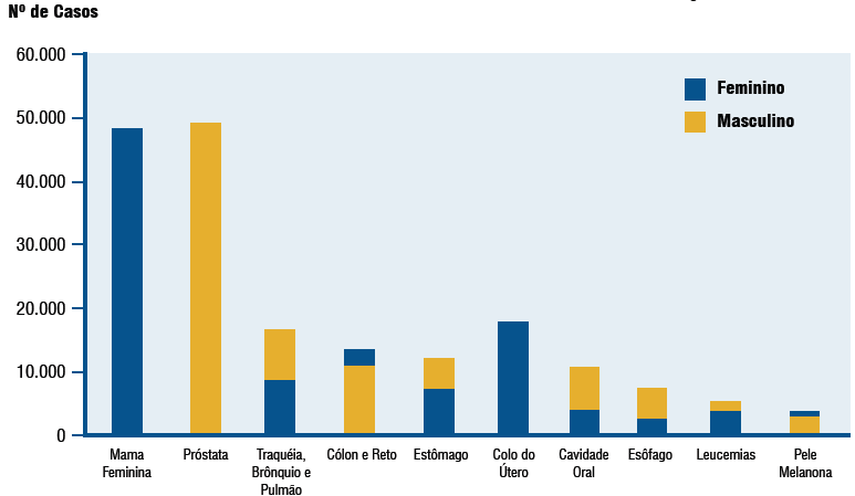 13 Tabela 1 - Tipos de câncer mais incidentes, estimados para o ano de 2008, na população brasileira (Exceto câncer de pele do tipo não-melanoma): Fonte: MS/Instituto Nacional do Câncer INCA.