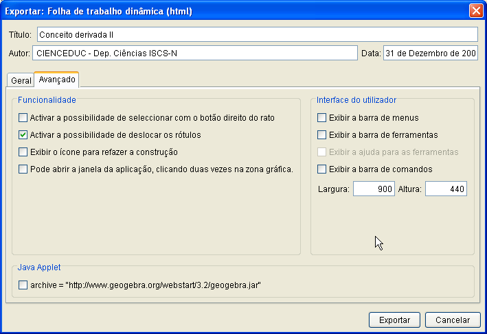 19. Depois de exportar a actividade para uma dada pasta, o seu navegador web deverá entretanto abrir a actividade