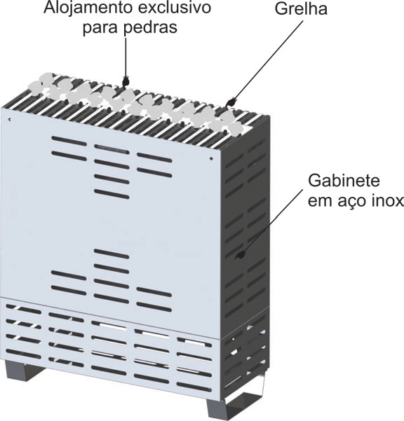 INTRODUÇÃO O Gerador de Calor para sauna seca, foi desenvolvido exclusivamente para você, que agora poderá usufruir de nosso autêntico calor num ambiente totalmente seco e confortável, com a