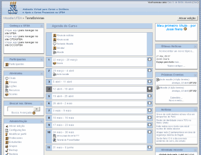 Vamos ver algumas destas caixas. Figura 11a: Página principal de curso com 2 colunas. Barra de Navegação Figura 11b: Página principal de curso com 3 colunas.