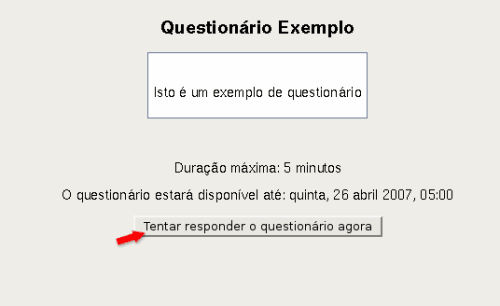 Figura 23: Tela inicial do questionário. Alguns questionários podem ter limite de tempo para responder, outros poderão ser respondidos aos poucos.