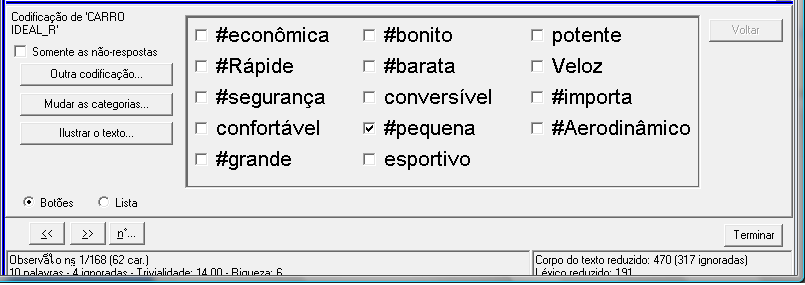 3º passo: na tela da análise propriamente dita, ao invés de começar sem nenhuma categoria definida,