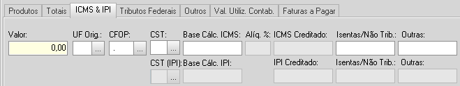 Figura 191 A aba ICMS, será preenchida de acordo com a aba de produtos quando a empresa informar os itens ao escriturar a nota.