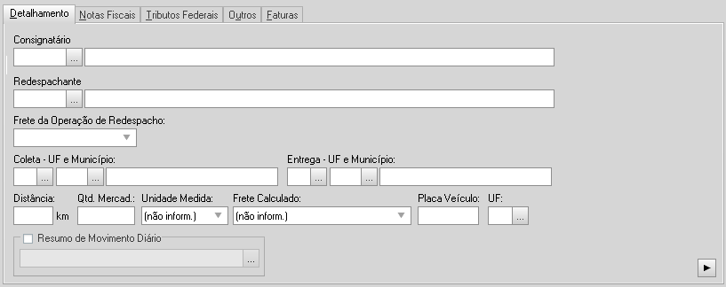 1. Frete: Informar o tipo de cobrança de frete. Clicando na opção irá selecionar: CIF, FOB ou Sem cobrança de frete; 2. CST(B): Ao informar o CST de ICMS, será possível apurar ou não o imposto devido.