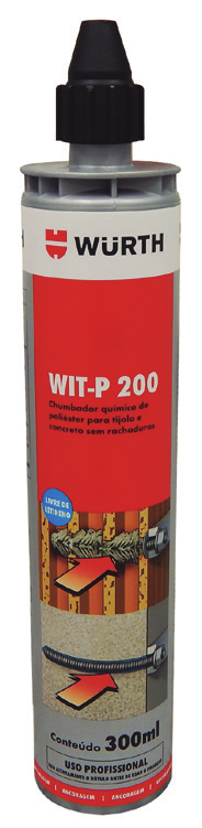 04.03.0010 Descrição do produto O Chumbador Químico WIT-P 200 possui excelente propriedade de fixação e ancoragem em substratos maciços e ocos, com rápido tempo de cura.