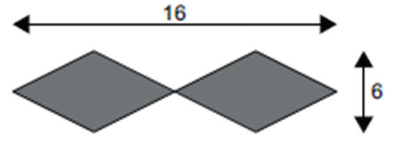 Quarta Etapa Quiz (Saerjinho) A figura abaixo mostra um mosaico, formado por dois losangos iguais, com as dimensões indicadas em cm: Qual a medida da área deste mosaico? a. 11 cm 2 b.