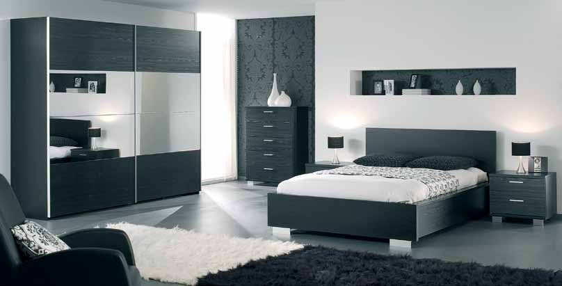 2 portas de + 2 portas com espelho 201x220x67 Quarto de casal Liza em cor de carvalho negro Cama de casal 160x200, cód.m101002 AKZ 44.