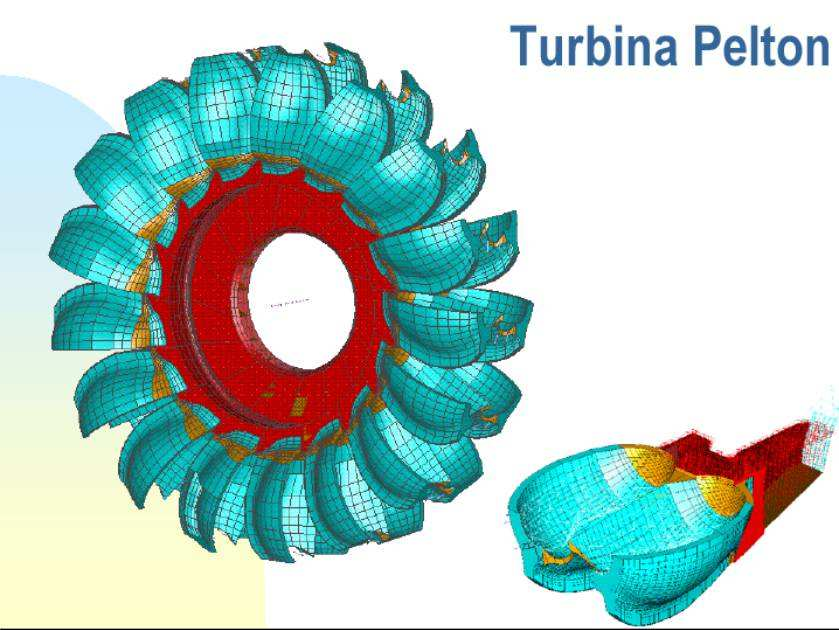 Componentes de uma turbina Pelton O rotor ou rotores de uma turbina Pelton, são constituídos de uma coroa circular ao redor da qual são fixadas, por parafusos ou