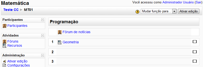 FIGURA 1. Exibição de pacote SCORM no Moodle O método de importação do objeto SCORM seguiu as instruções apresentadas em [Moodle 2011a].