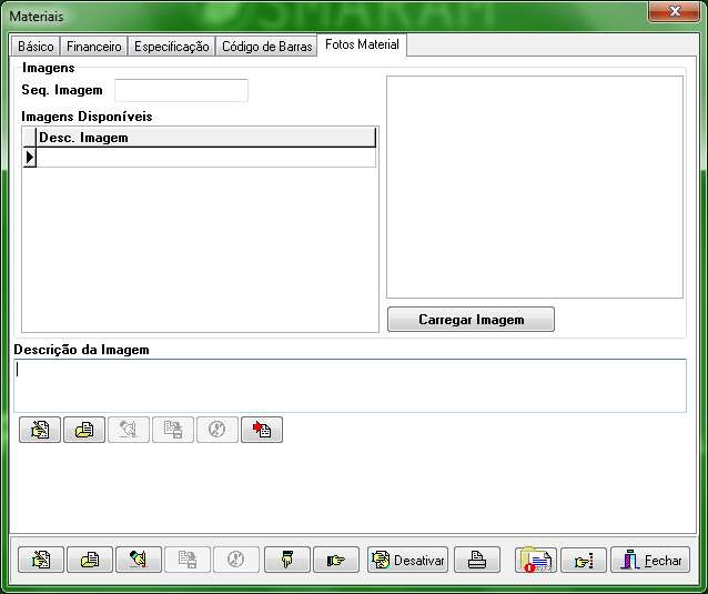 Na guia Fotos Material podem ser cadastradas várias imagens do