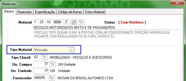 No Cadastro de Materiais a alteração da Classificação era permitida a qualquer momento, sem avaliar o histórico de sua movimentação. 3.2.