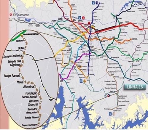 A expansão do Metrô ao Grande ABC A expansão da linha 18 Bronze do Metro deverá