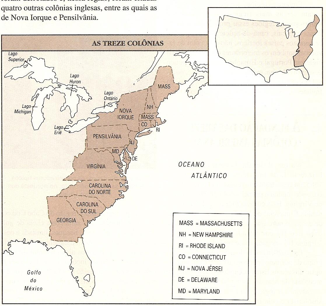 Colonização da América Inglesa NORTE 09 colônias COL.