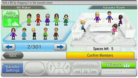Arraste os personagens Mii que deseja adicionar e coloque-os na Karaoke Room para os adicionar.