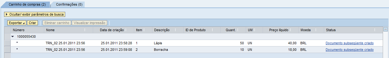 do documento Após a criação de reserva, requisição de compras