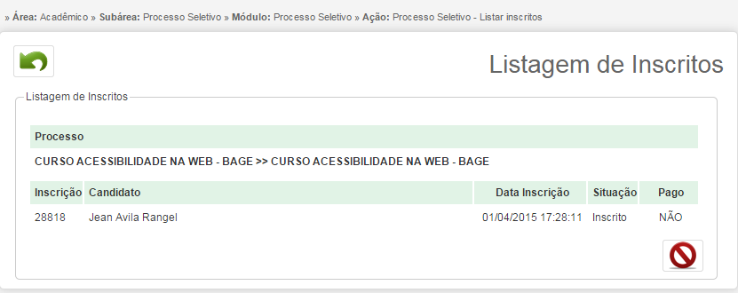 Imagem 13 Listar Inscritos 2.4.