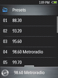 6 Rádio FM Nota Ligue os auriculares fornecidos quando sintonizar as estações de rádio. Os auriculares também funcionam como antena.