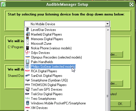 9 Livros áudio No ecrã inicial, seleccione para reproduzir livros nos formatos de áudio que transferiu de wwwaudible.com. Sincronizar livros áudio com o leitor Em www.audible.com, transfira e instale o software AudibleManager no seu PC.