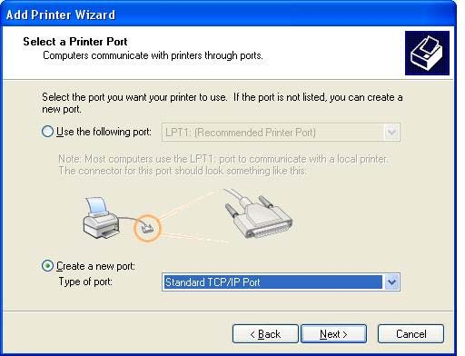 8. Se o computador não estiver conectado ao MFP, selecione Create a new port (Criar uma nova porta) em Select a Printer Port (Selecionar uma porta para