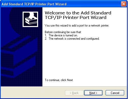 10. Na caixa de diálogo Add Standard TCP/IP Printer Port Wizard (Assistente para adicionar porta da