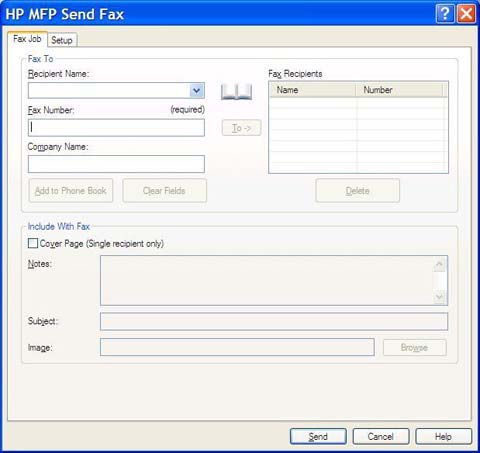 c. Na caixa de texto Fax Number (Número do fax) em Fax To (Enviar fax para), digite o número do fax para o qual a página de teste será enviada e clique em