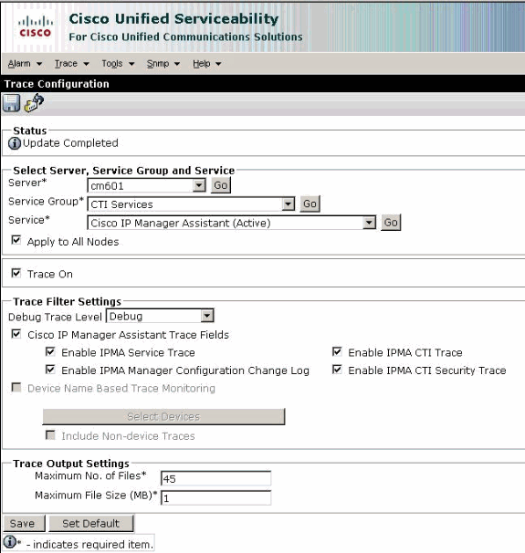 5. Os arquivos de registro residem no server que executa o serviço do assistente do Cisco IP manager.
