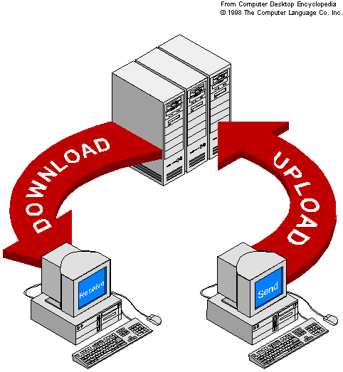 Download: Download (significa baixar, em português), é a transferência de dados de um computador remoto para um computador local: o inverso de upload.