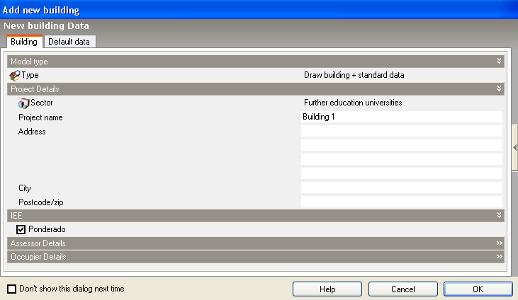 Na aba Building na secção IEE escolha se quer um edifício Ponderado ou não, ou seja, se o edifício tem