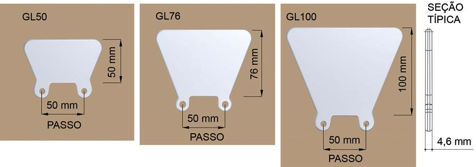 Guardas Laterais As guardas laterais são fornecidas em três tamanhos (50mm, 76mm e 100mm) e utilizadas