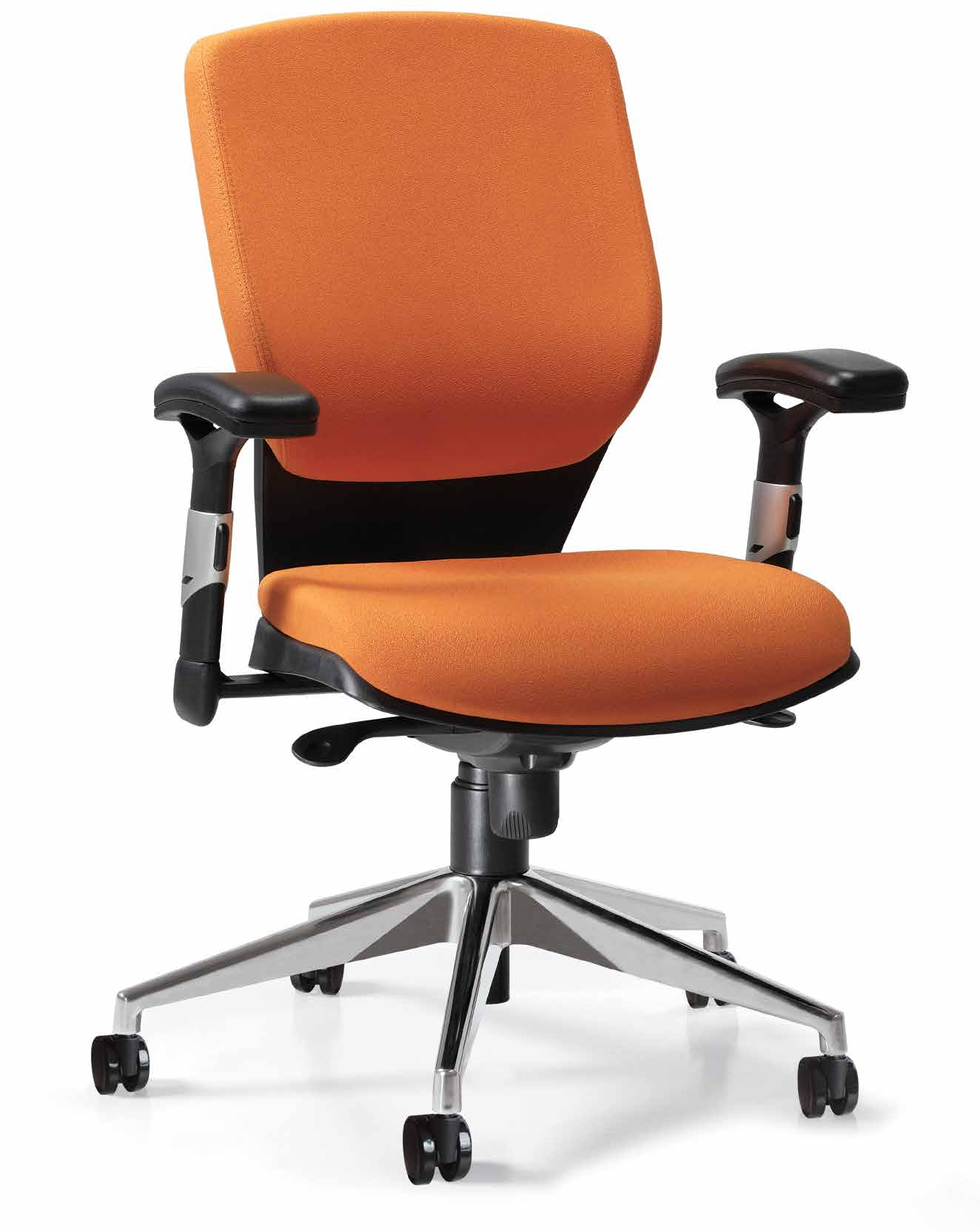 420i Cadeira giratória com espaldar médio em tecido ou símile couro (assento e encosto) e mecanismo