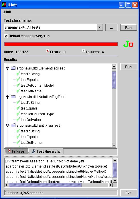 Árvore de testes Usando um Composite de TestCases, pode-se passar para o TestRunner a raiz dos TestCases e todos os seus componentes serão executados java -cp junit.jar junit.swingui.