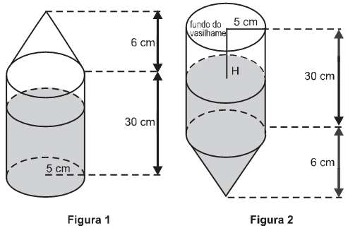 7. Um vasilhame na forma de um cilindro circular reto de raio da base de 5 cm e altura de 30 cm está parcialmente ocupado por 625 ml de álcool.