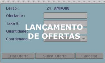 Lançamento de Ofertas Uma vez selecionado um leilão, estando o mesmo no estado Em andamento, será possível o lançamento de ofertas por qualquer participante CETIP.