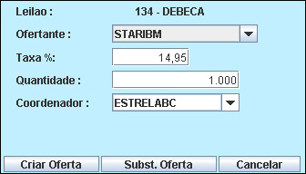 Substituir Ofertas Através desta função o Ofertante pode modificar uma oferta que já tenha sido lançada num leilão, desde que esteja no estado Em andamento.