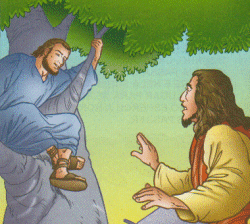 Jesus na casa de Zaqueu (Lucas 19,1-10) E quando Jesus chegou aquele lugar, levantando os