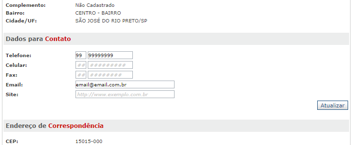 Na aba Cadastro constam todas as informações cadastrais da inscrição municipal, como os dados de registro, os dados de inscrição, o local de atividade, os dados para contato, o endereço de