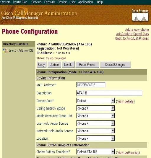 selecione o molde do botão Phone Button do menu suspenso. No Cisco CallManager versão 3.0 e 3.1, use o 7960 padrão. No Cisco CallManager versões 3.2 e 3.