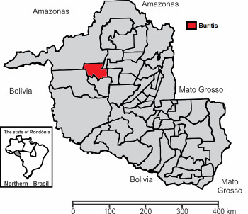 1869 MATERIAIS E MÉTODOS Área de estudo O município de Buritis (Figura 1) fica localizado há 328 km da capital Porto Velho, na região noroeste do Estado de Rondônia, apresenta área total de 3.265.