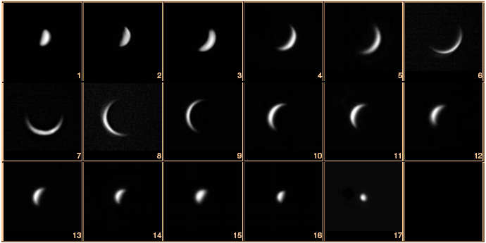 Vênus nas suas diversas fases Nas fotos 1 a 6, nessa ordem, Vênus está se aproximando da Terra e por essa razão seu diâmetro angular aumenta à medida que sua