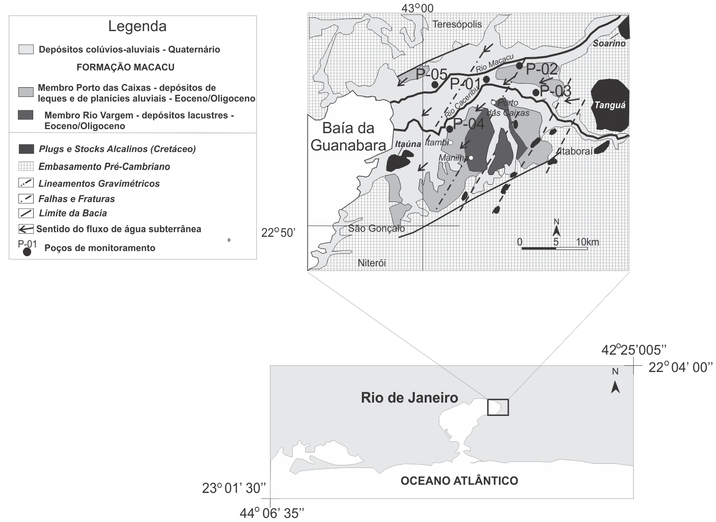 Análise da salinidade dos aquíferos na bacia do Macacu, Itaboraí, RJ trial a partir da instalação do Complexo Petroquímico do Estado do Rio de Janeiro (COM- PERJ), iniciada em 2008.