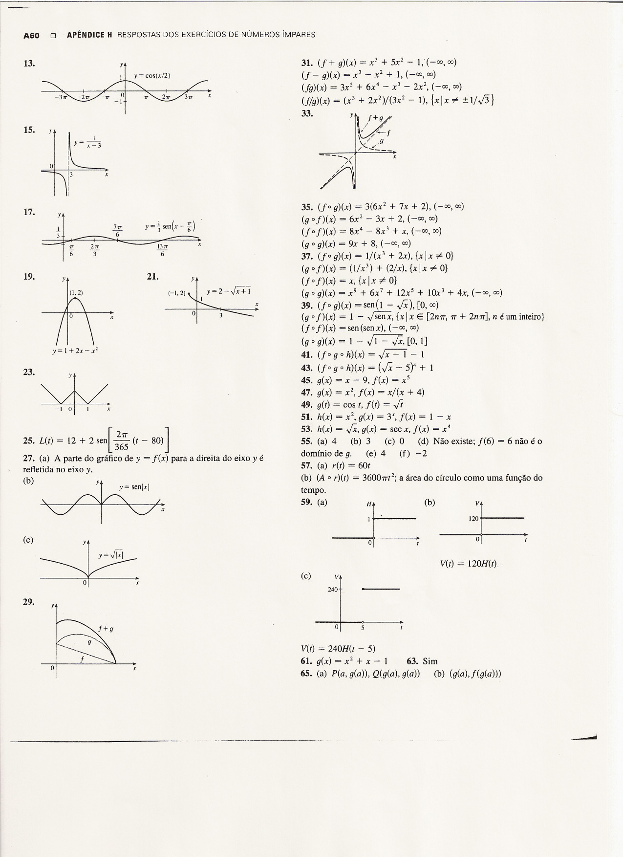 A60 APÊNDCE H RESPOSTAS DOS EXERCíCOS DE NÚMEROS ímpares 01 13. )' = cs(/2} C 15. ",. -,_ 3 :3 i O 17. 21. 6 3 Yt 6 (-1'2)~::2-JX+1 -'---"~-' 76" = ~ sen(- *) '!!.. 271" 131T X 23.