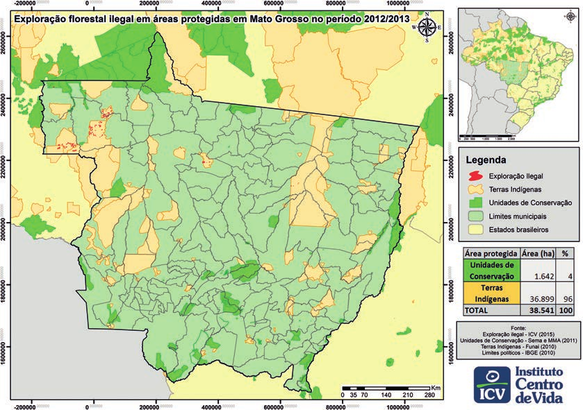 FIGURA 9. DISTRIBUIÇÃO ESPACIAL DA EXPLORAÇÃO ILEGAL EM ÁREAS PROTEGIDAS EM MATO GROSSO MAIO 2015 FIGURA 10.