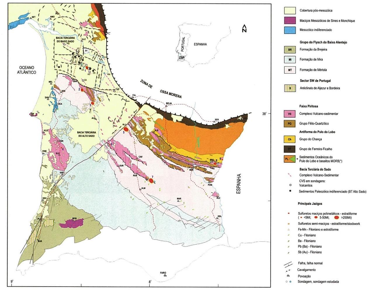 2. ENQUADRAMENTO DA MINA DE NEVES-CORVO principalmente no estudo da zona central do Terreno Sul Português, a FPI, pelo facto de existirem importantes recursos de sulfuretos maciços polimetálicos