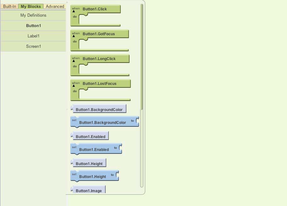 AppInventor. Se prestar atenção na coluna Components, verá que aparecem os mesmos elementos da coluna My Blocks do Editor de Blocos.