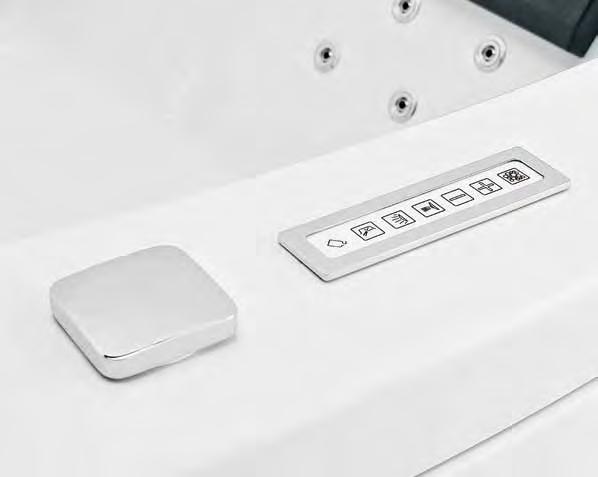 optional; Headrest integral skin polyurethane (also available in white); Extraplana bath deck mixer; White acrylic panel 1500x500.