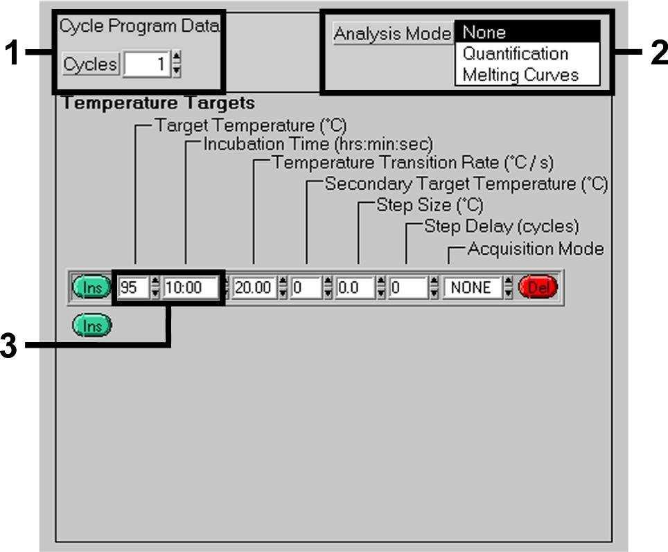 8.5 Programação do equipamento LightCycler Para a detecção de ADN do vírus herpes simplex crie no seu equipamento LightCycler um perfil de temperatura com os seguintes cinco passos (conforme as Fig.