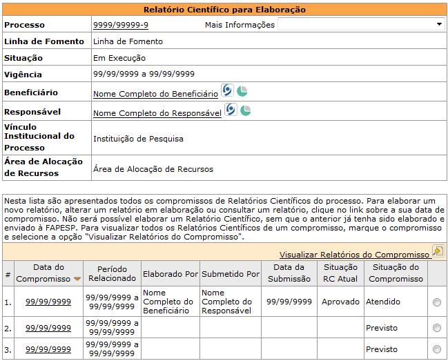 Será apresentada a tela Relatório Científico para Elaboração.