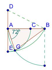 74 CAPÍTULO 4. GEOMETRIA EUCLIDEANA Figura 4.10: Construção de triângulo isósceles, culo ângulo da base mede 72.